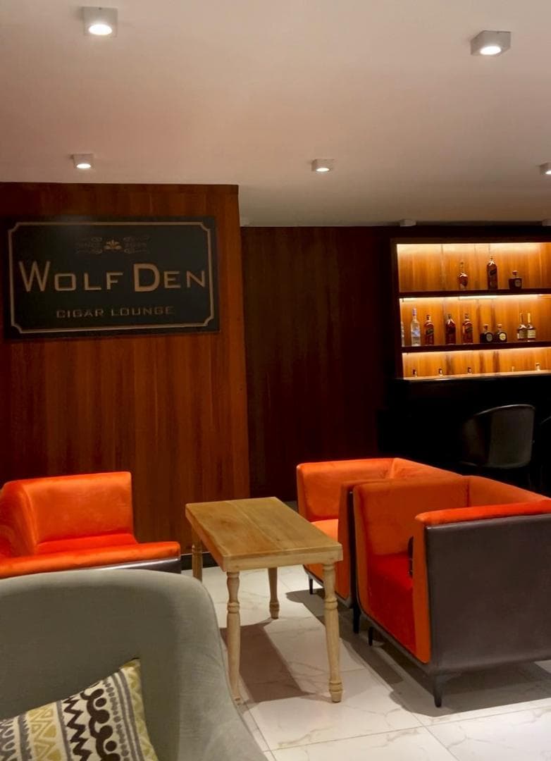 Cozy seating inside Wolf Den Lounge